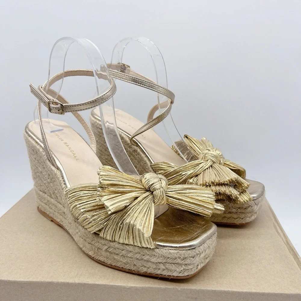 Loeffler Randall Charley Wedge Platform Sandal Espadrilles Gold EU 42 US 11